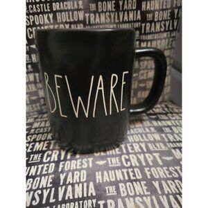 NWT Rae Dunn Beware Halloween Mug Black Purple Interior